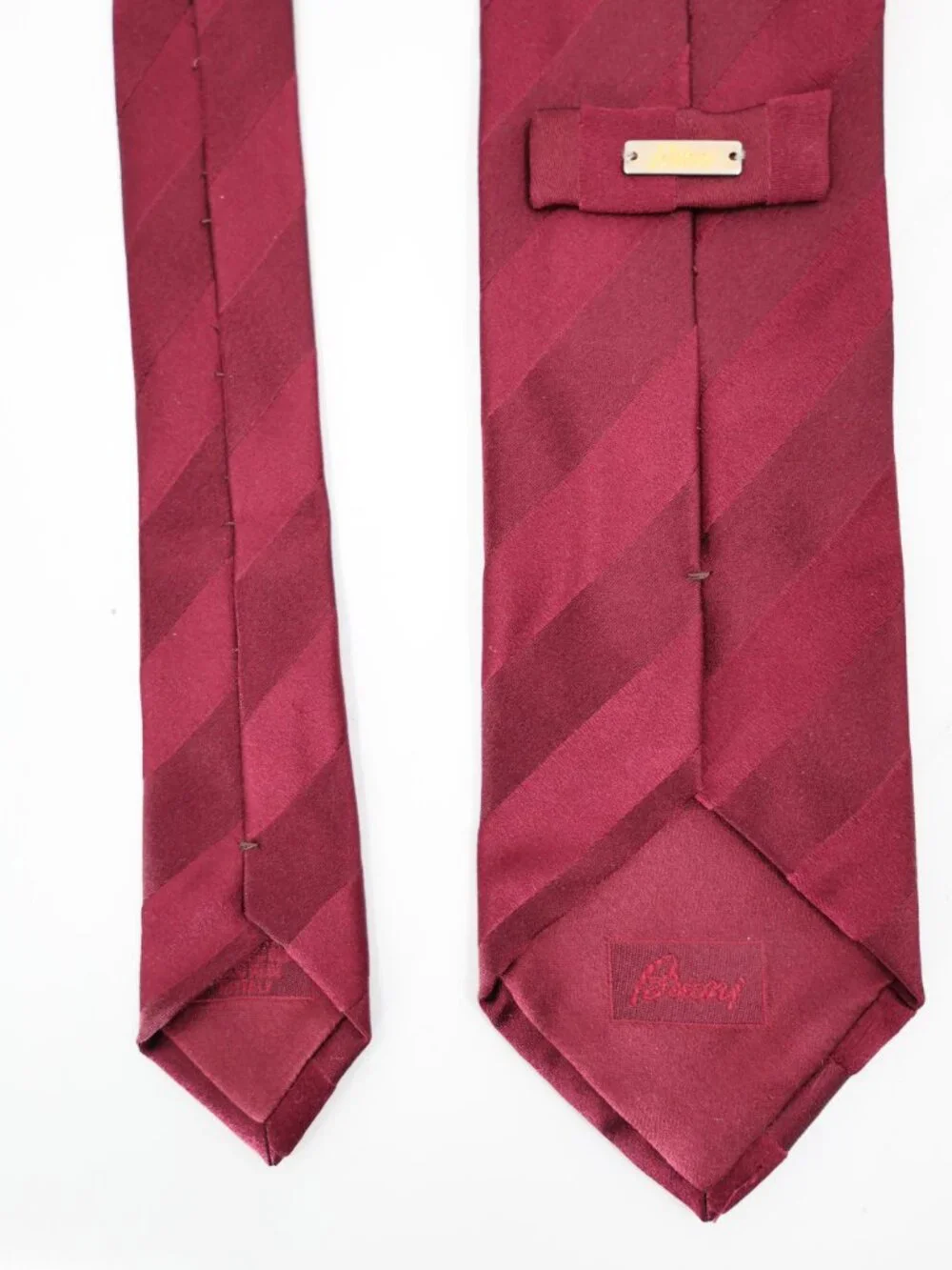 Brioni Tie Men's w3.5 L62 Silk Necktie Striped Hand Made in Italy Burgundy